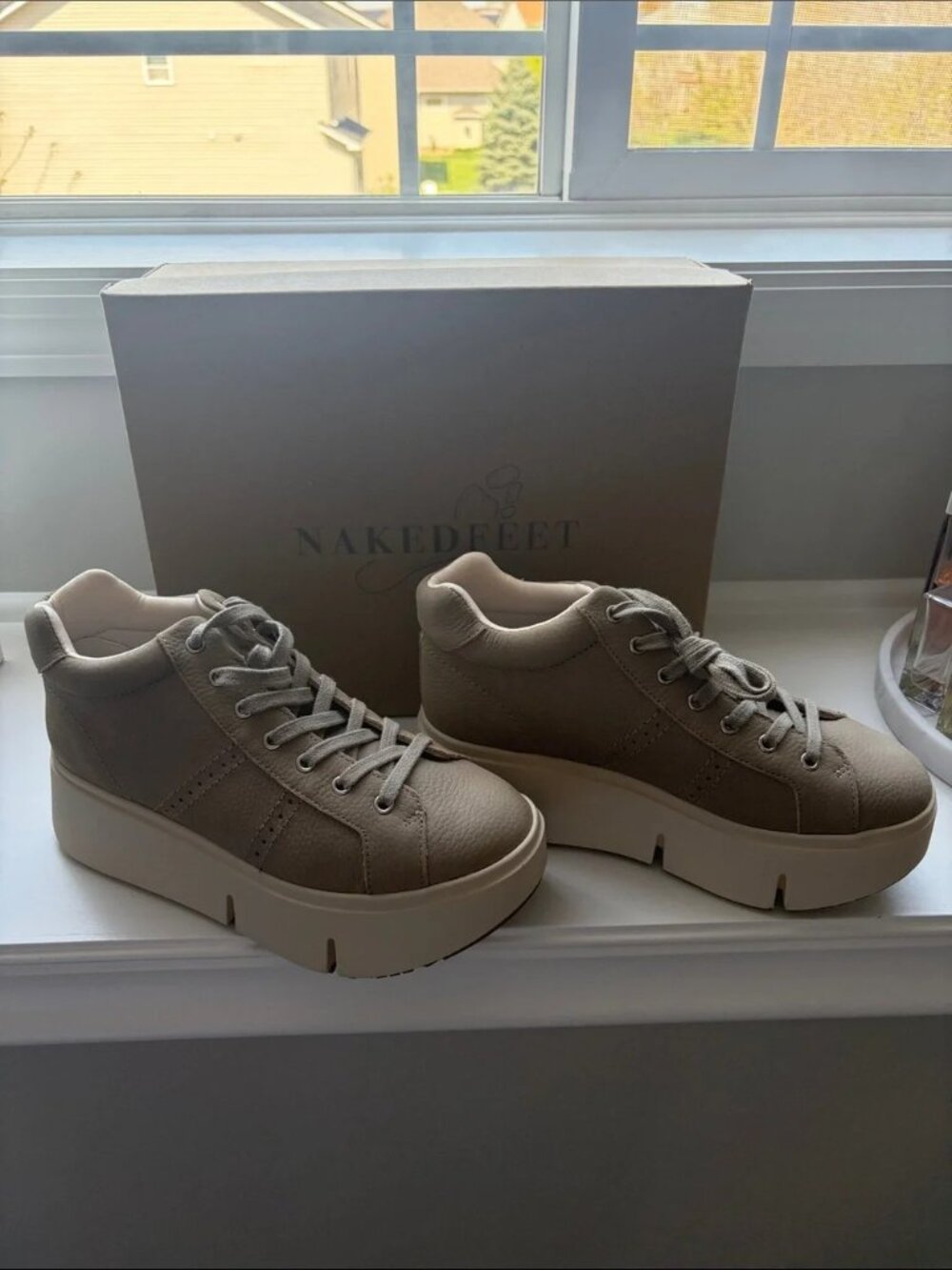 Naked Feet Taupe Platform Lace-Up Sneakers NWOT